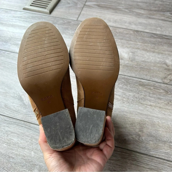 Zara  Trafaluc Tan Suede Block Heel Ankle Boots - Picture 9 of 13